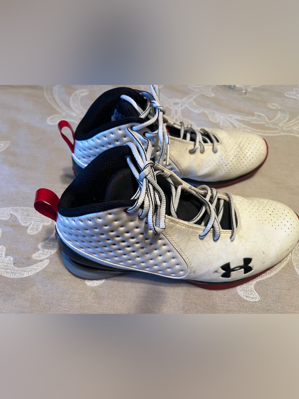Under Armour White Black Red Men's Basketball Sneakers